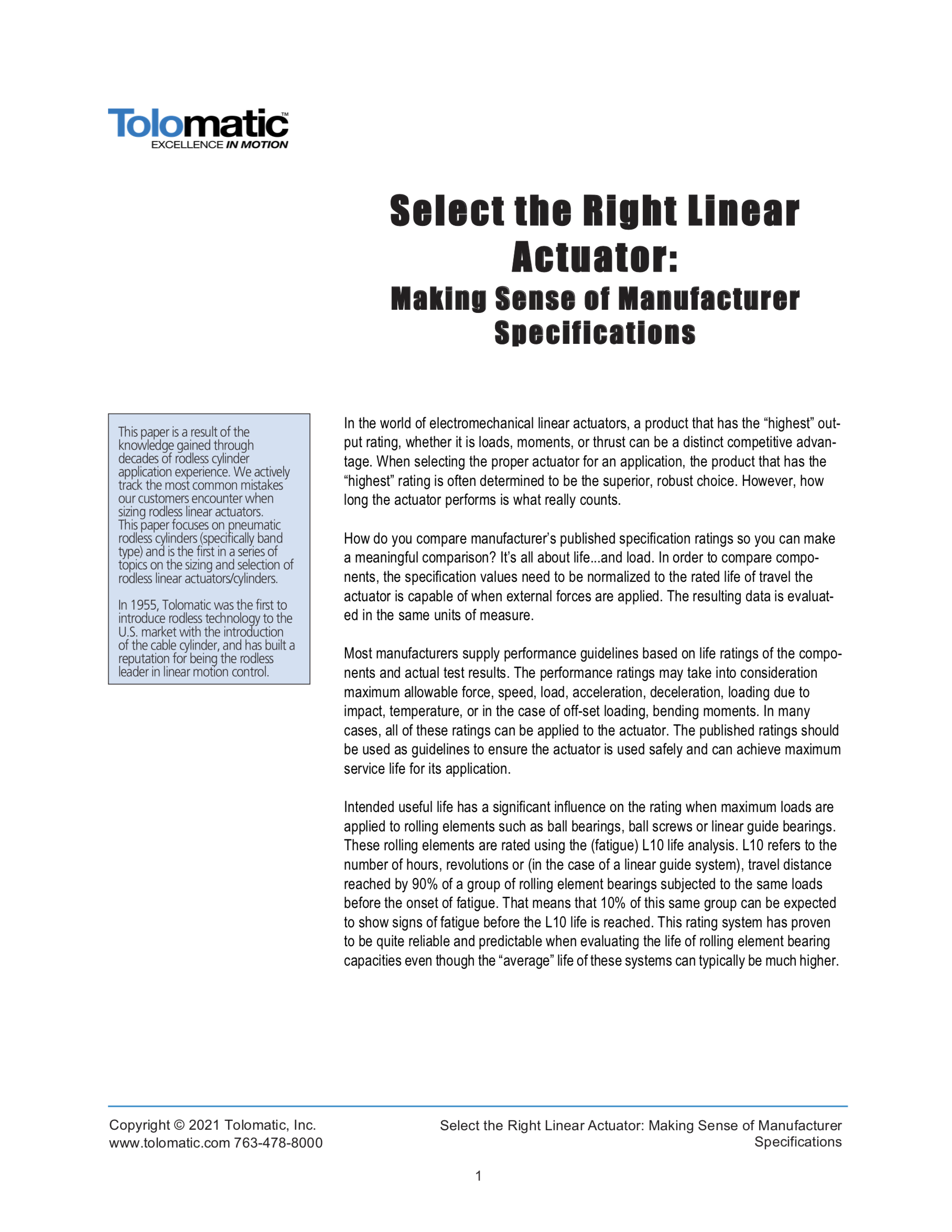 Select the right linear actuator: Making sense of manufacturer specifications