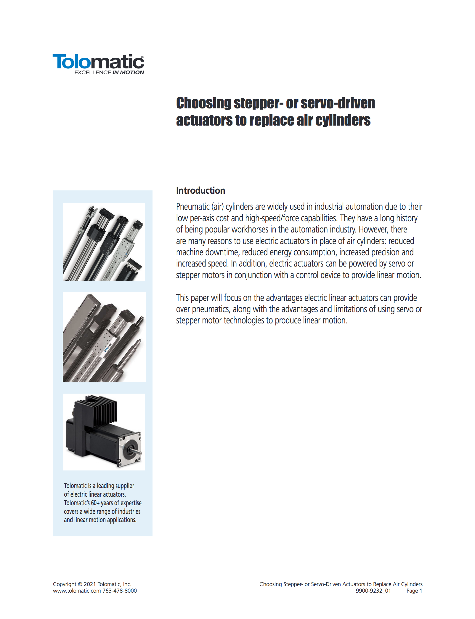 Choosing stepper- or servo-driven actuators to replace air cylinders