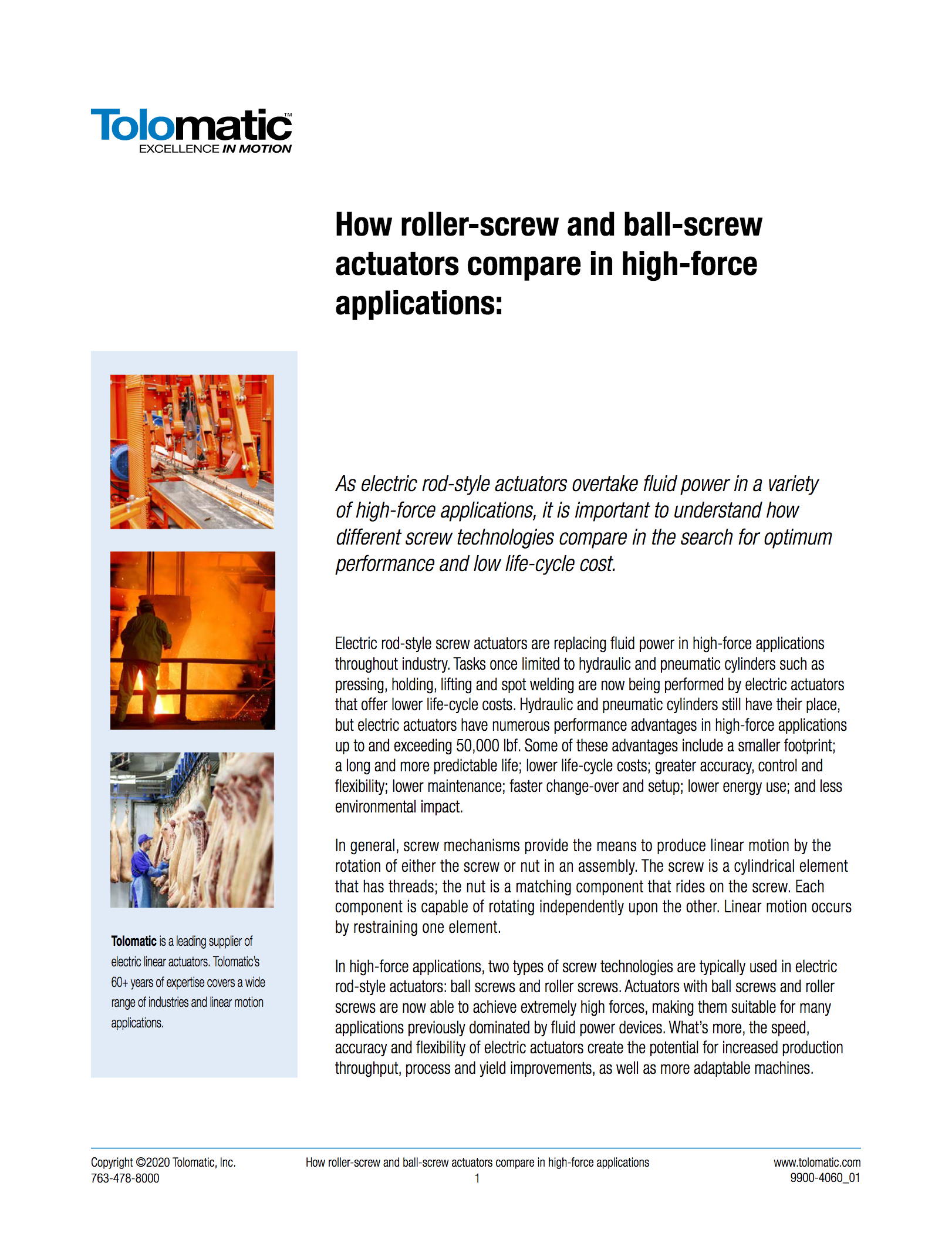 How roller-screw and ball-screw actuators compare in high-force applications: