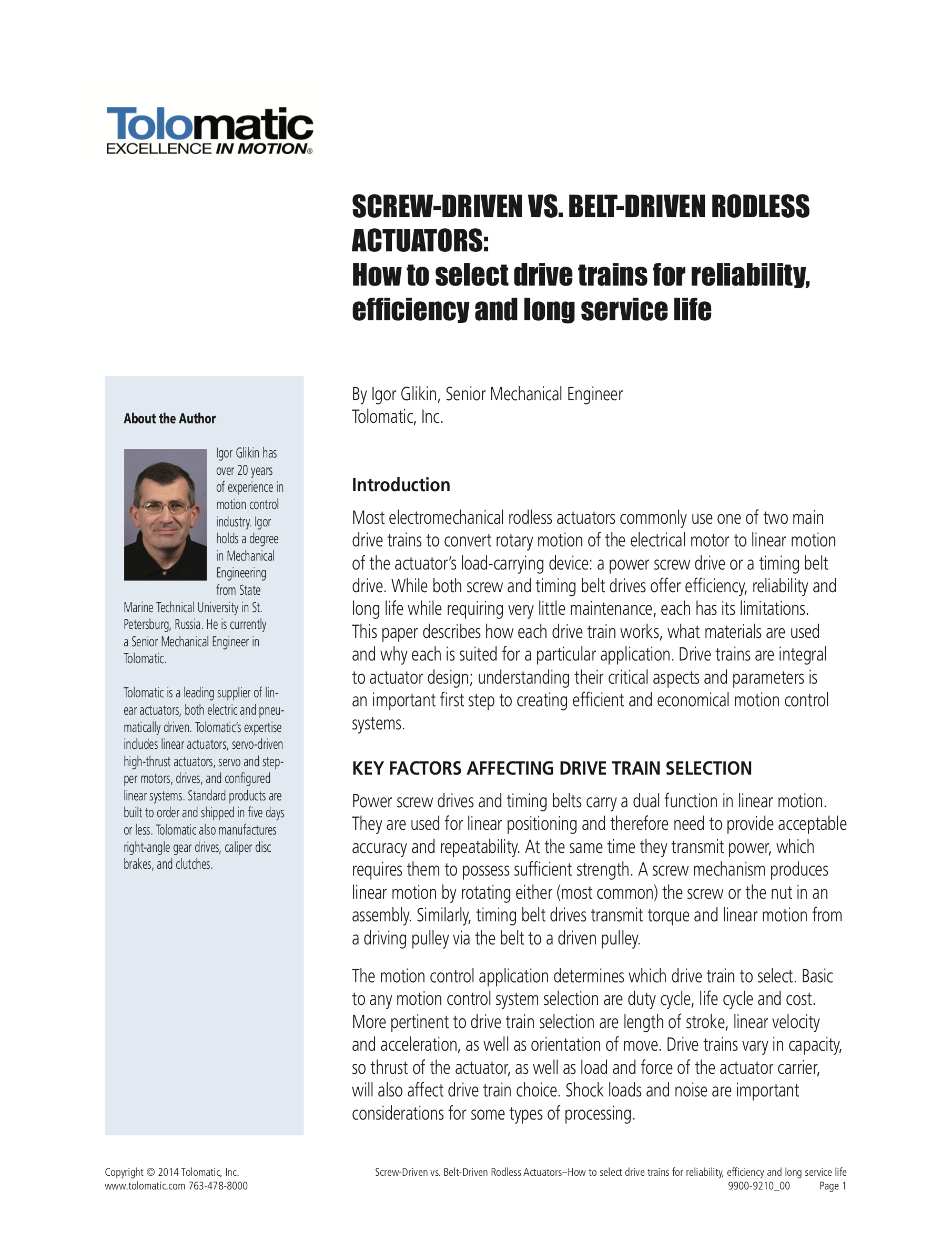 Screw-driven vs. belt-driven rodless actuators: How to select drive trains for reliability, efficiency and long service life