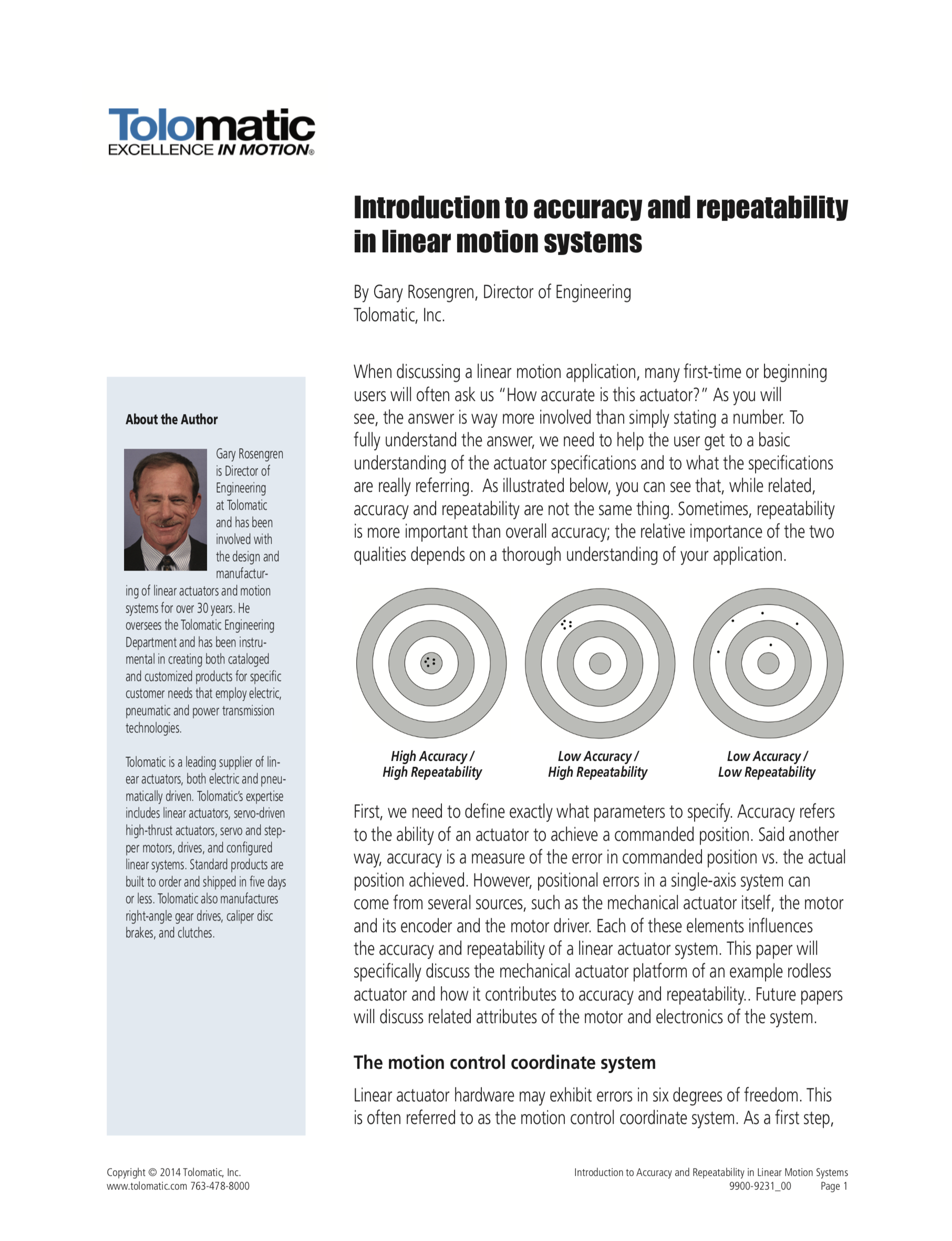 Introduction to accuracy and repeatability in linear motion systems