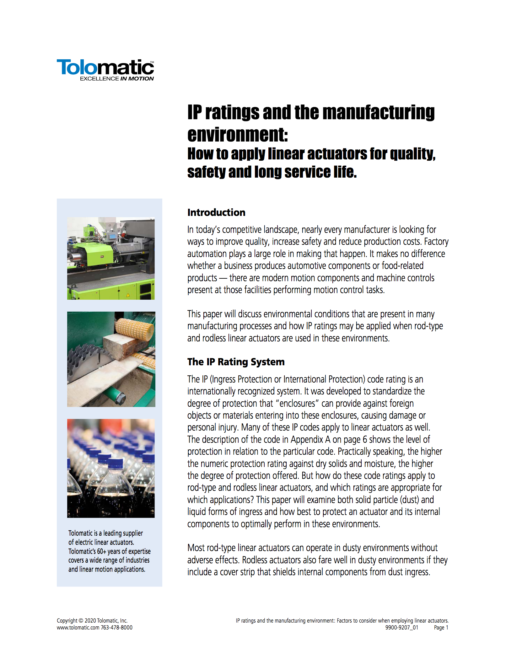IP ratings and the manufacturing environment: How to apply linear actuators for quality, safety and long service life.