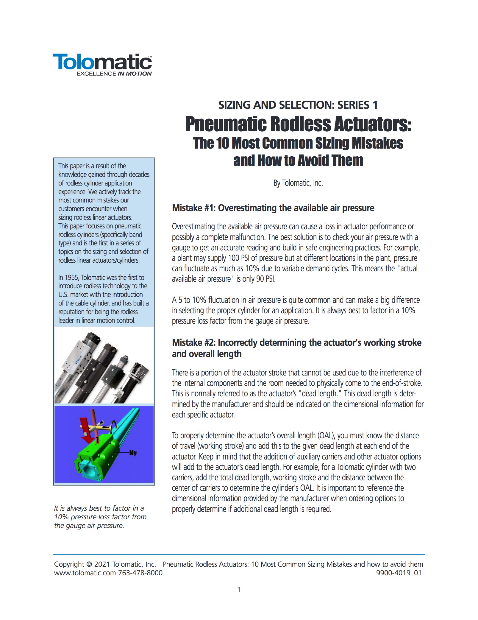 Pneumatic rodless actuators: The 10 most common sizing mistakes and how to avoid them