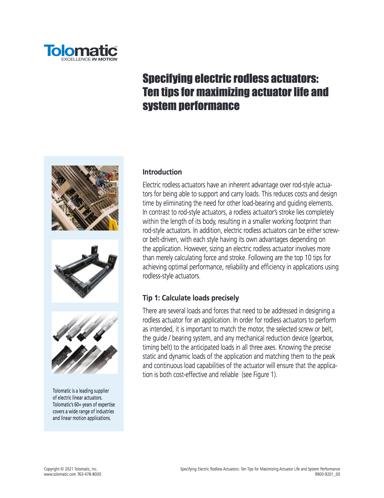 Specifying electric rodless actuators: Ten tips for maximizing actuator life and system performance