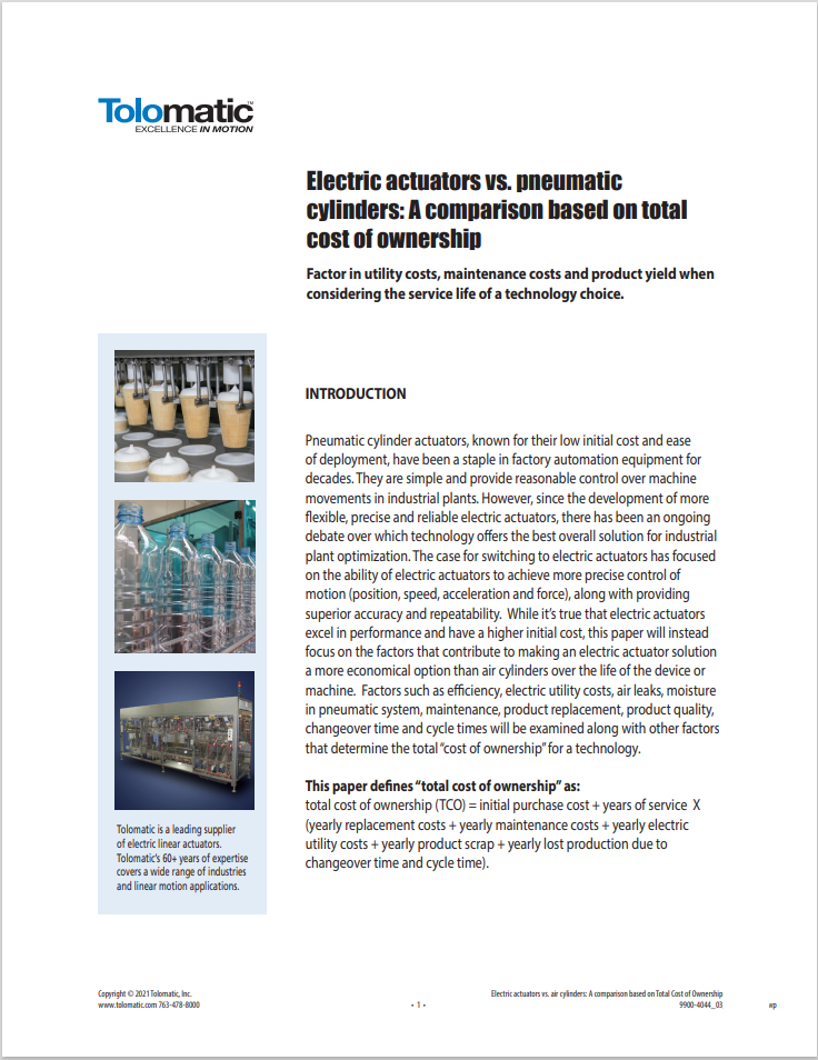 Electric actuators vs. pneumatic cylinders: A comparison based on total cost of ownership