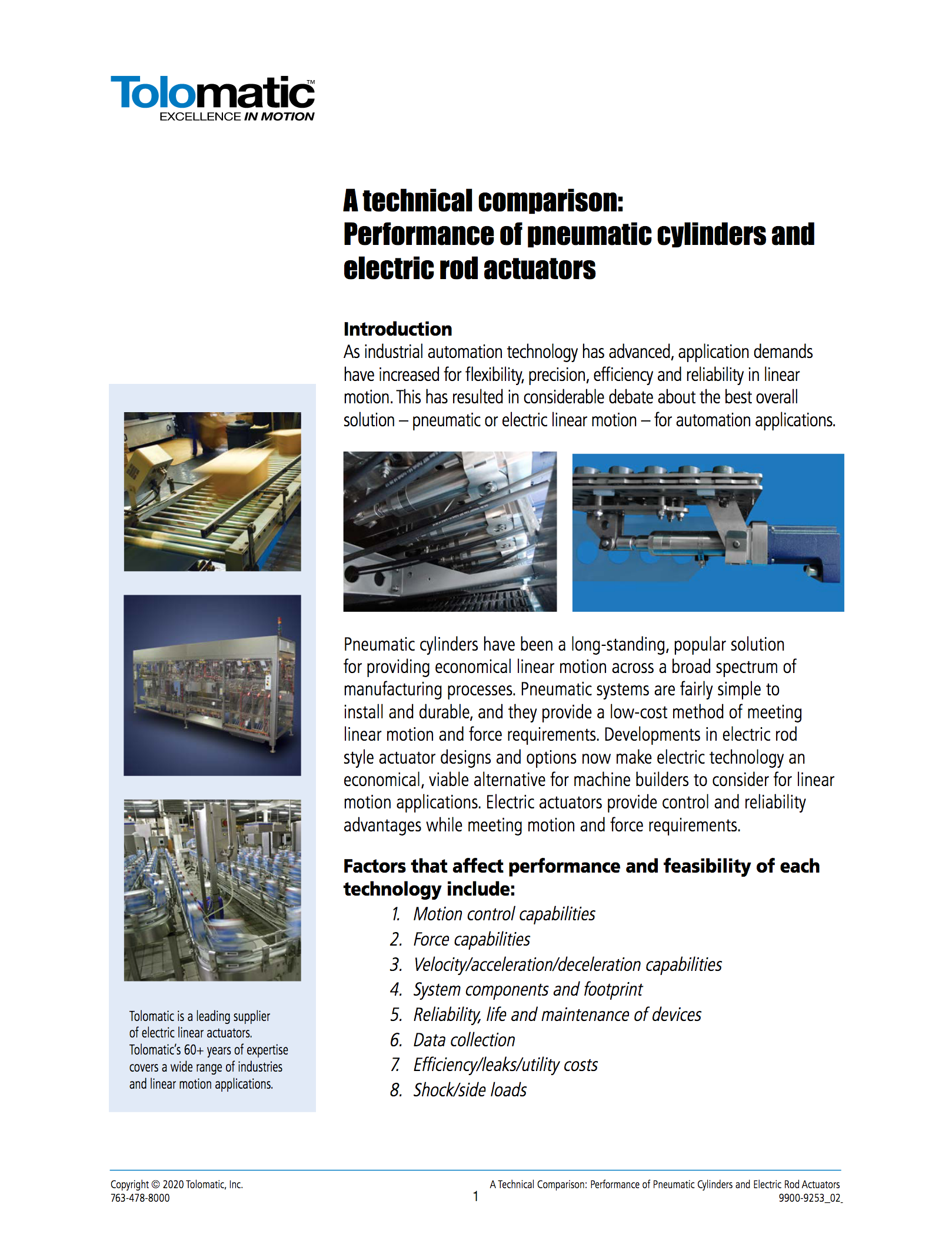 A technical comparison: Performance of pneumatic cylinders and electric rod actuators