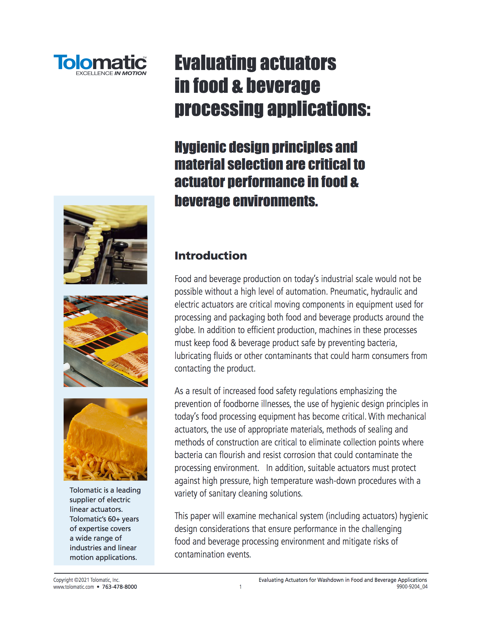 Evaluating actuators for washdown in food & beverage applications