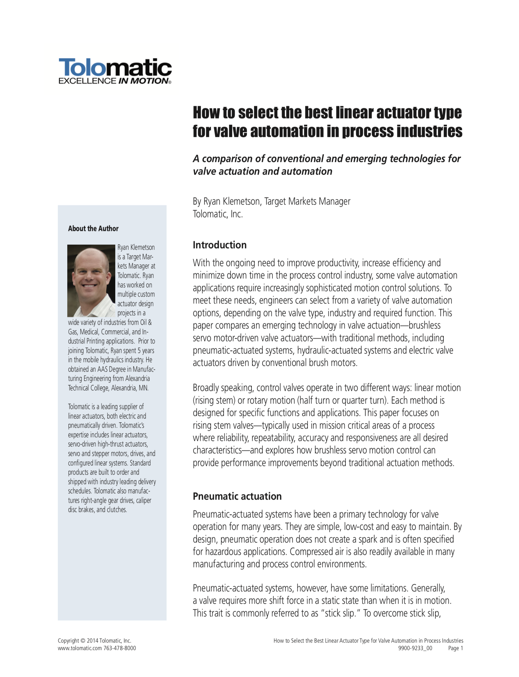 How to select the best linear actuator type for valve automation in process industries