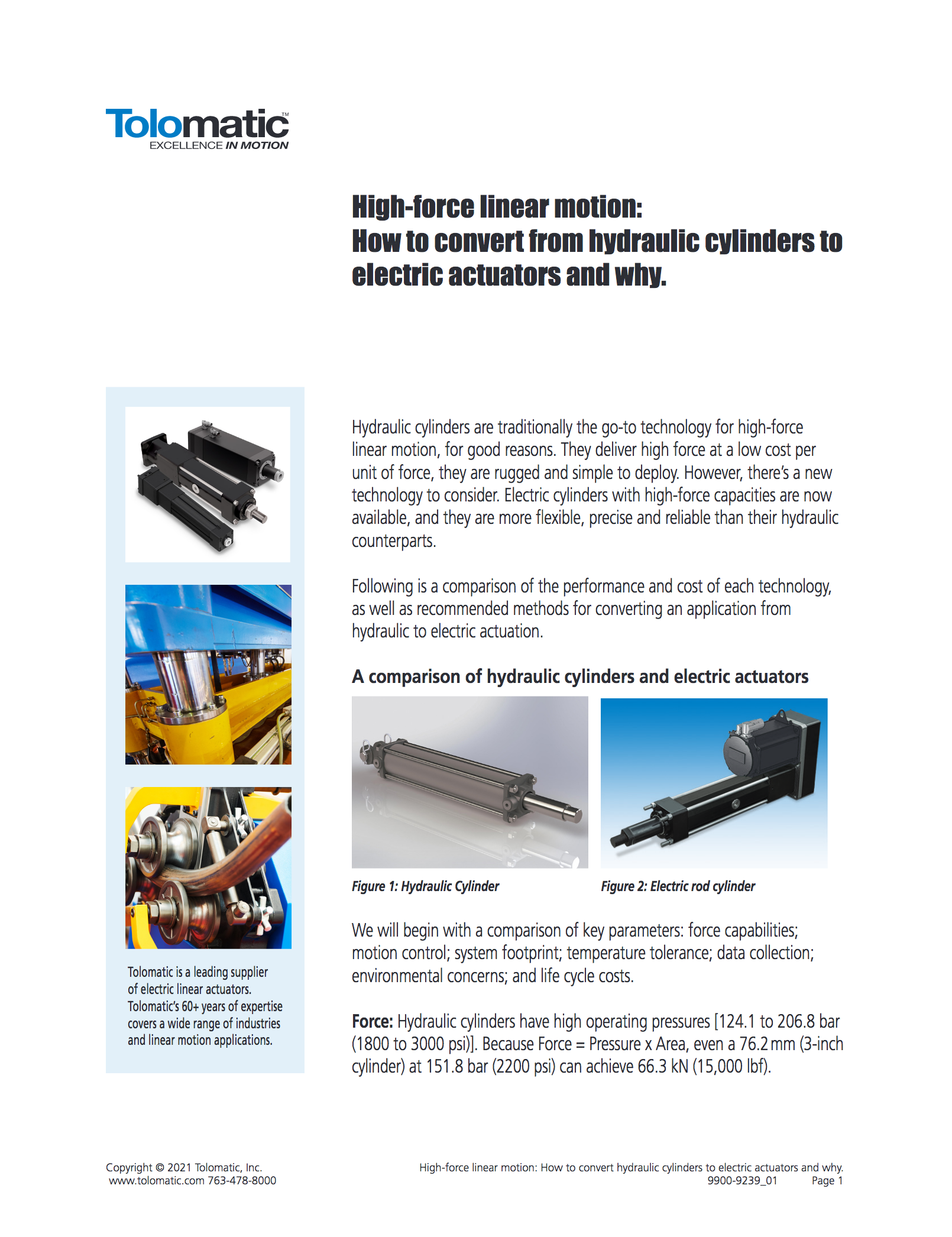 High-force linear motion: How to convert from hydraulic cylinders to electric actuators and why.